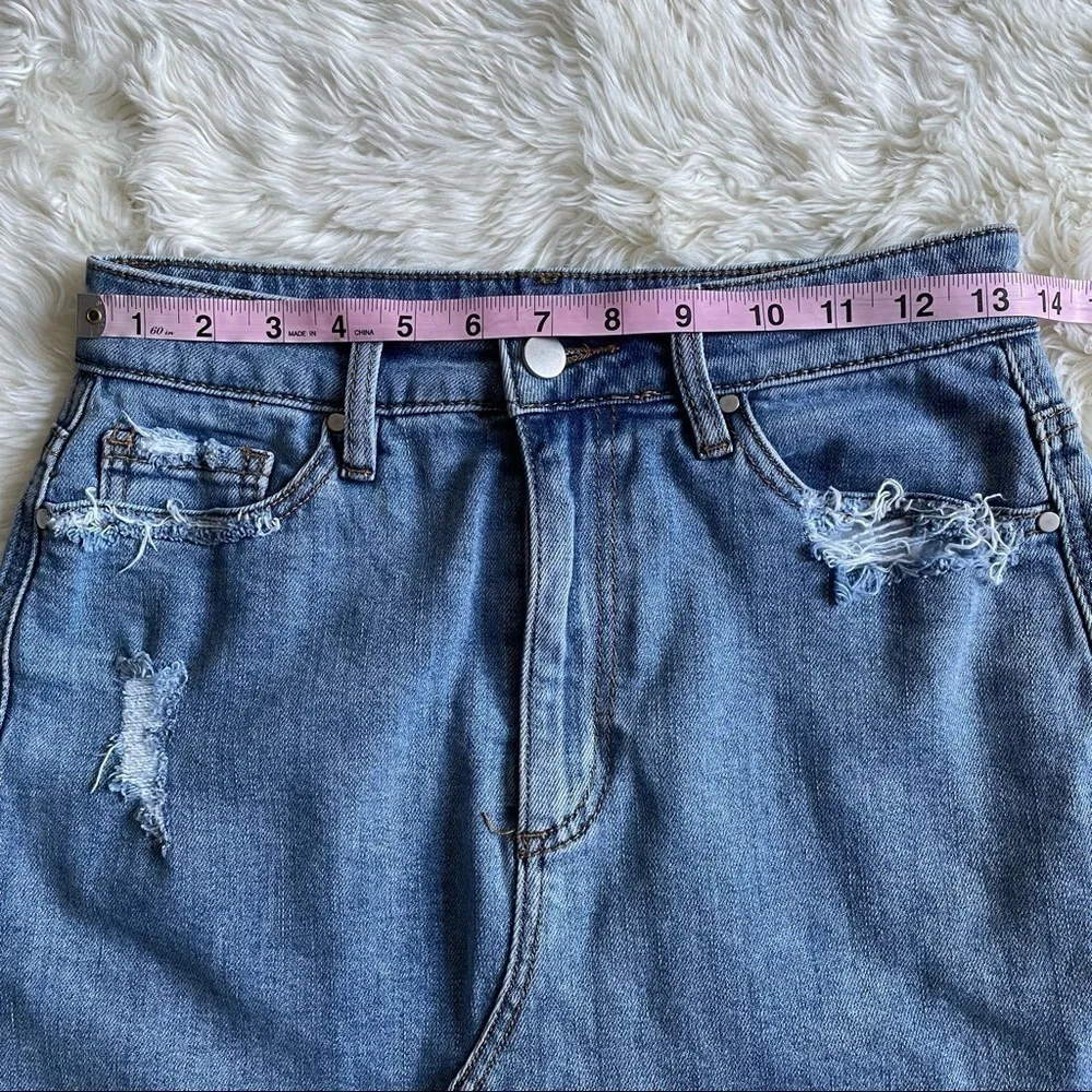 AFRM Skirt Denim Distressed Raw Hem Light Wash 28